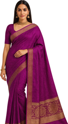 EZIESHREE Woven Daily Wear Cotton Silk Saree(Purple)