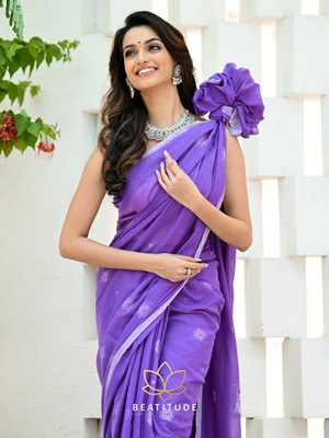 HouseOfCommon Self Design Handloom Cotton Linen Saree(Purple)