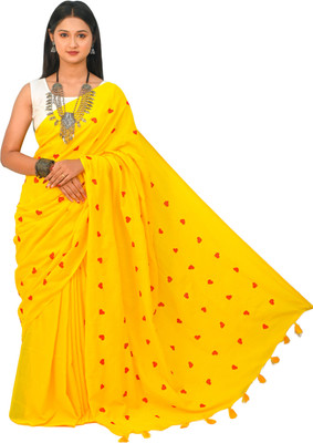 PHULKI TEXTILE Embroidered Handloom Handloom Khadi Saree(Yellow)