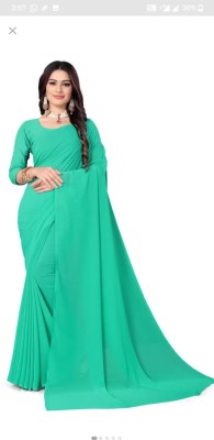 LIWAWAA Solid/Plain Daily Wear Georgette Saree(Light Green)