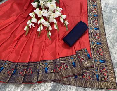 Be4Me.com Woven Chanderi Cotton Silk, Chanderi Saree(Red)
