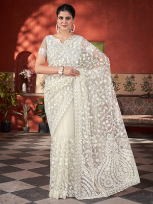 Sareemall Graphic Print Bollywood Net Saree(Beige)