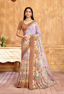 The Fashion Attire Floral Print Bollywood Crepe, Silk Blend Saree(Brown)