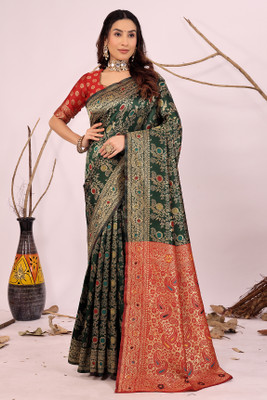 Saadhvi Woven Banarasi Pure Silk Saree(Green)