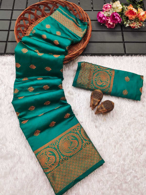 GOGAJI COLLECTION Woven Banarasi Jacquard, Art Silk Saree(Green)