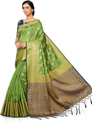 Endues Woven Bollywood Silk Blend Saree(Green)