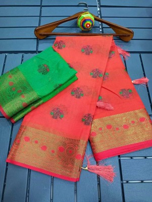 Gajal Self Design Kanjivaram Pure Cotton, Cotton Silk Saree(Red)