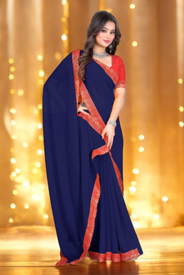 Kasumbo Tex Self Design, Embroidered Daily Wear Georgette Saree(Blue)