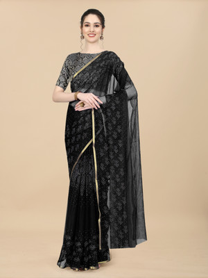 RHEY Printed Bollywood Chiffon Saree(Black)