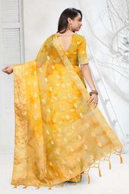 Aarunika AF Woven Bollywood Organza Saree(Yellow)