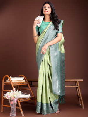Tasrika Woven Kanjivaram Cotton Silk Saree(Light Green)