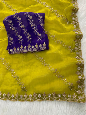 bhavika silk mills Embroidered Bollywood Georgette Saree(Yellow)