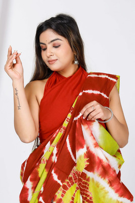 DASTKARPRINT Printed, Color Block, Blocked Printed, Floral Print Daily Wear Pure Cotton Saree(Green)