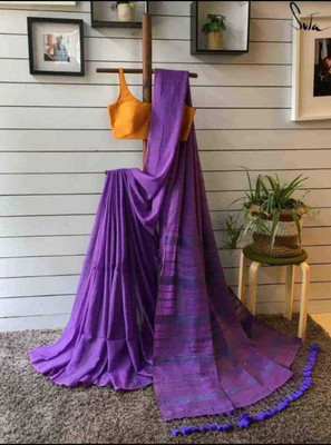 Moumitasaree Solid/Plain Tant Pure Cotton Saree(Purple)