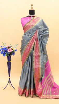 IRHA ENTERPRISE Woven Paithani Cotton Silk Saree(Grey)
