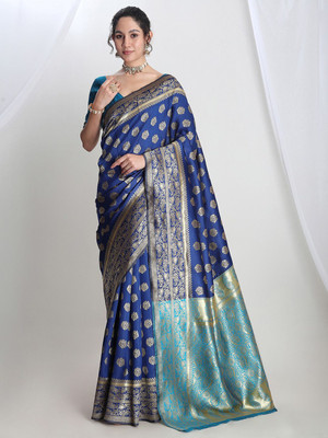 Janasya Woven Banarasi Silk Blend Saree(Blue)