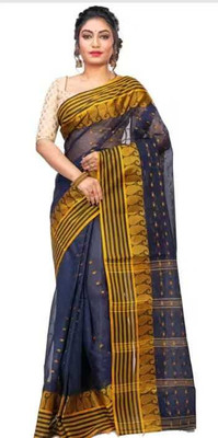 Sandhyatara Woven Tant Pure Cotton Saree(Dark Blue)