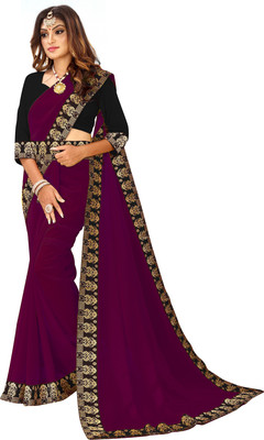 LIMTD Solid/Plain Jamdani Georgette, Chiffon Saree(Purple)