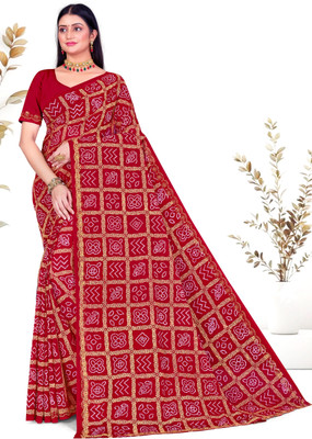 sarees Printed Bandhani Georgette Saree(Maroon)