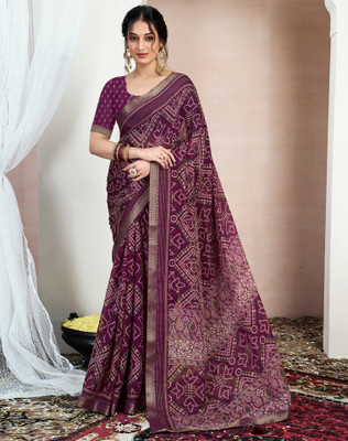 Divastri Printed, Embellished Bandhani Chiffon, Georgette Saree(Purple)