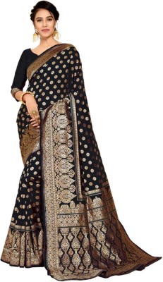 mahakay Woven Kanjivaram Jacquard, Pure Silk Saree(Black)