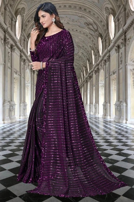 SHREE FASHIONFAB Self Design Bollywood Net Saree(Purple)