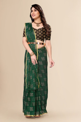 Prutha Fashions Embellished Bollywood Chiffon Saree(Dark Green)
