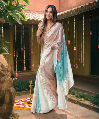 Divastri Embellished Bollywood Georgette Saree(White)
