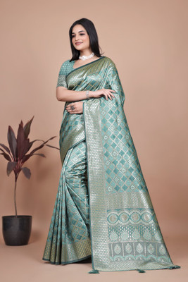 Trushna Fashion Woven Banarasi Pure Silk Saree(Green)