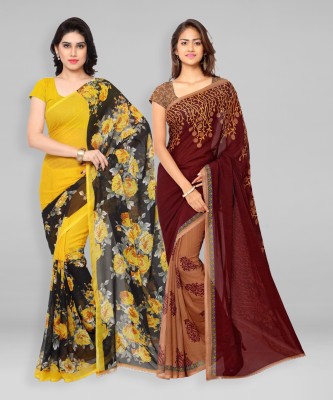 kashvi sarees Printed Daily Wear Georgette Saree(Pack of 2, Maroon, Yellow)