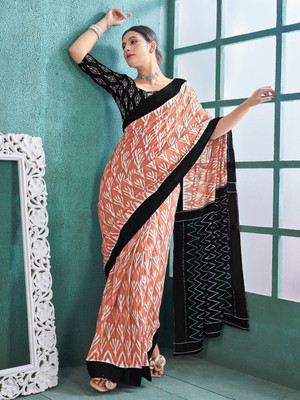 Anouk Rustic Printed Ikkat Cotton Blend Saree(Pink)
