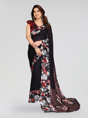 Moda Rapido Printed Daily Wear Georgette Saree(Black)