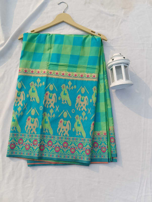 KASHIRATNAM Printed, Woven, Geometric Print Bollywood Pure Silk Saree(Green)