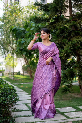 PeachPetals Woven Handloom Cotton Silk Saree(Pink)