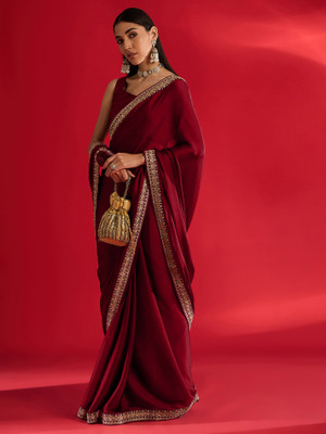 Sareemall Embellished Bollywood Satin Saree(Maroon)