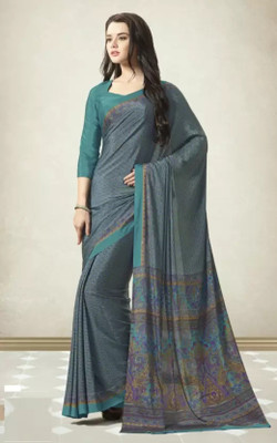 Sudarshana Printed Bollywood Silk Blend, Crepe Saree(Green)