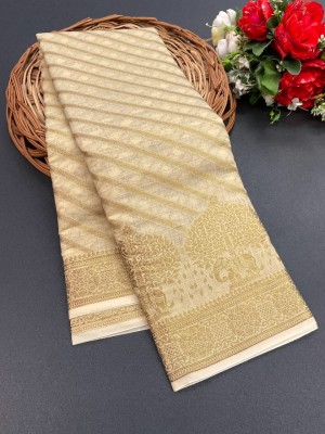 KARTVYA CREATION Woven Banarasi Cotton Silk, Jacquard Saree(Cream)