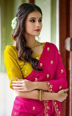 JIVI CLOTHING Solid/Plain Bollywood Chiffon Saree(Pink)