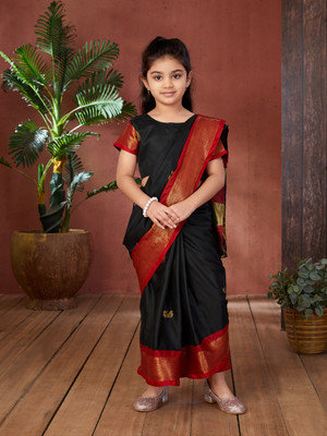 Aarika Solid/Plain Bollywood Silk Blend Saree(Black)