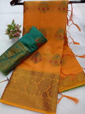 Gajal Self Design Kanjivaram Pure Cotton, Cotton Silk Saree(Orange)