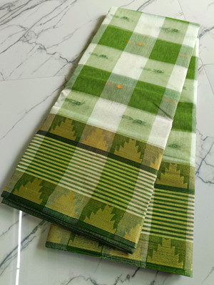 Maasaree Striped Tant Pure Cotton Saree(Light Green)