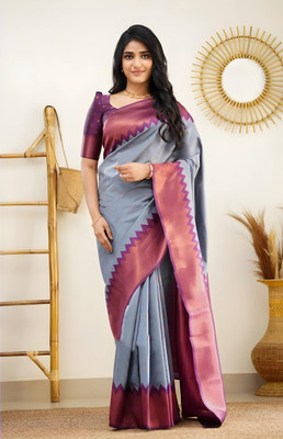 fosgen etp Self Design Kanjivaram Pure Silk Saree(Grey)