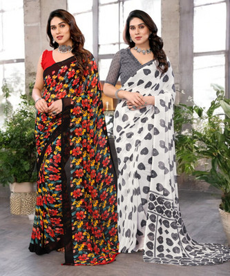 Moda Rapido Printed Bollywood Georgette Saree(Pack of 2, Multicolor)