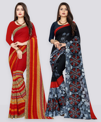 Anand Sarees Printed Daily Wear Georgette Saree(Pack of 2, Red, Black)