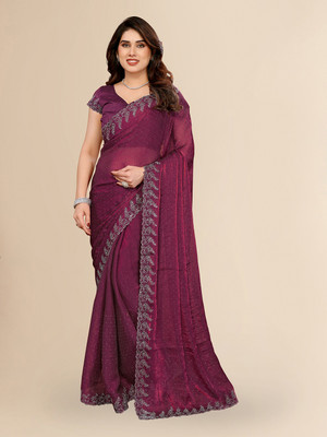 Moda Rapido Embellished, Self Design, Solid/Plain Bollywood Chiffon Saree(Magenta)