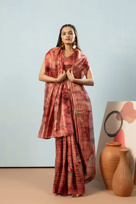 Rachna Floral Print Bollywood Silk Blend Saree(Maroon)