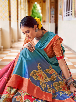 Tasrika Printed Banarasi Silk Blend Saree(Multicolor)