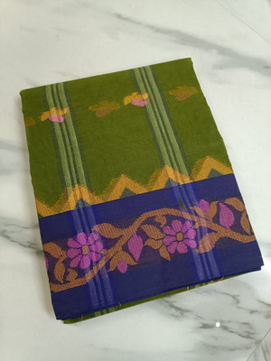 Kanokanjoli Woven Jamdani Handloom Cotton Blend Saree(Multicolor)