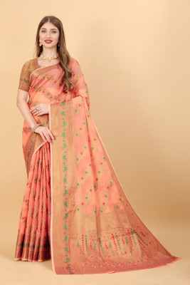 KirshnaFashion Self Design Bollywood Art Silk Saree(Orange)