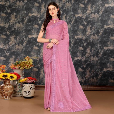 Vraggi Embellished Bollywood Lycra Blend Saree(Pink)